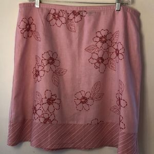 Mixed print & embroidered 100% linen skirt